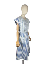 Load image into Gallery viewer, Original 1950's Blue and White Cotton Day Dress with Pockets and Ric Rac Trim - Bust 36 *
