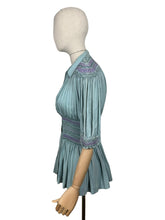 Load image into Gallery viewer, Stunning Original 1930&#39;s Blue Cotton Blouse with Heavy Smocking Detail - Bust 36 38
