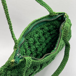 Original 1940's Small Green Crochet Handbag with Zip Closure