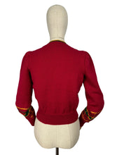 Load image into Gallery viewer, Late 1930&#39;s Reproduction Hand Knitted Long Sleeved Ski Jacket in Cranberry Red, Mustard Yellow, Bottle Green and Chocolate Brown Pure Wool  - Bust 36 37
