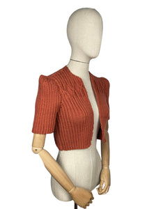 1940's Reproduction Hand Knitted Bolero in Salmon Pink - B34 36 38 40
