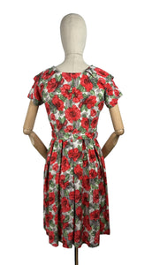 Original 1950's Petite Fit Bright Floral Floppy Cotton Day Dress - Bust 34 35 36 *