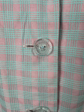 Load image into Gallery viewer, Original 1950's Crisp Cotton Belted Day Dress in Pink and Blue Plaid - Bust 36 37 *

