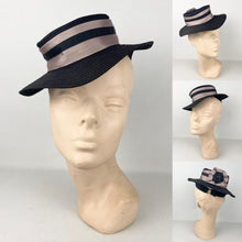 Load image into Gallery viewer, Original 1940&#39;s Neat Little Black Topper Hat with Grosgrain Ribbon Trim
