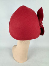 Load image into Gallery viewer, Original 1950's Red Close Fitting Felt Hat with Bow Trim by Jacoll
