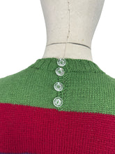Load image into Gallery viewer, Reproduction 1940&#39;s Hand Knitted Three Colour Stripe Pure Wool Jumper in Green, Red and Purple - Bust 34 36
