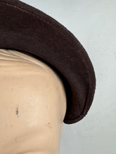 Load image into Gallery viewer, Original 1940's Dark Brown Felt Half Bonnet Hat with Felt Flower Trim by Alden House
