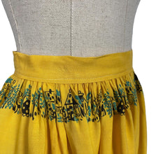 Load image into Gallery viewer, Original 1950&#39;s Yellow, Turquoise and Black Novelty Print Skirt - Waist 28&quot;

