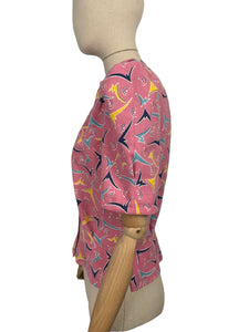 1940's Reproduction Blouse in Pink, Blue, Yellow and White Feed Sack - Bust 35 37