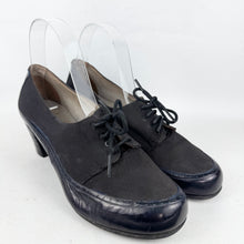 Load image into Gallery viewer, Original Deadstock 1940’s CC41 Navy Leather and Grosgrain Lace-up Shoes - UK 5 or 5.5
