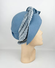 Load image into Gallery viewer, Exceptionally Beautiful Original 1930&#39;s Blue Felt Hat with Straw Trim and Seaming Detail

