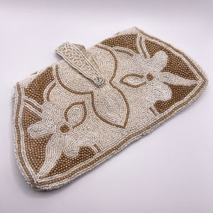 Original 1930's Heavily Beaded Evening Clutch Bag in Ivory and Faux Pearl - Pretty Vintage Purse - As Is *