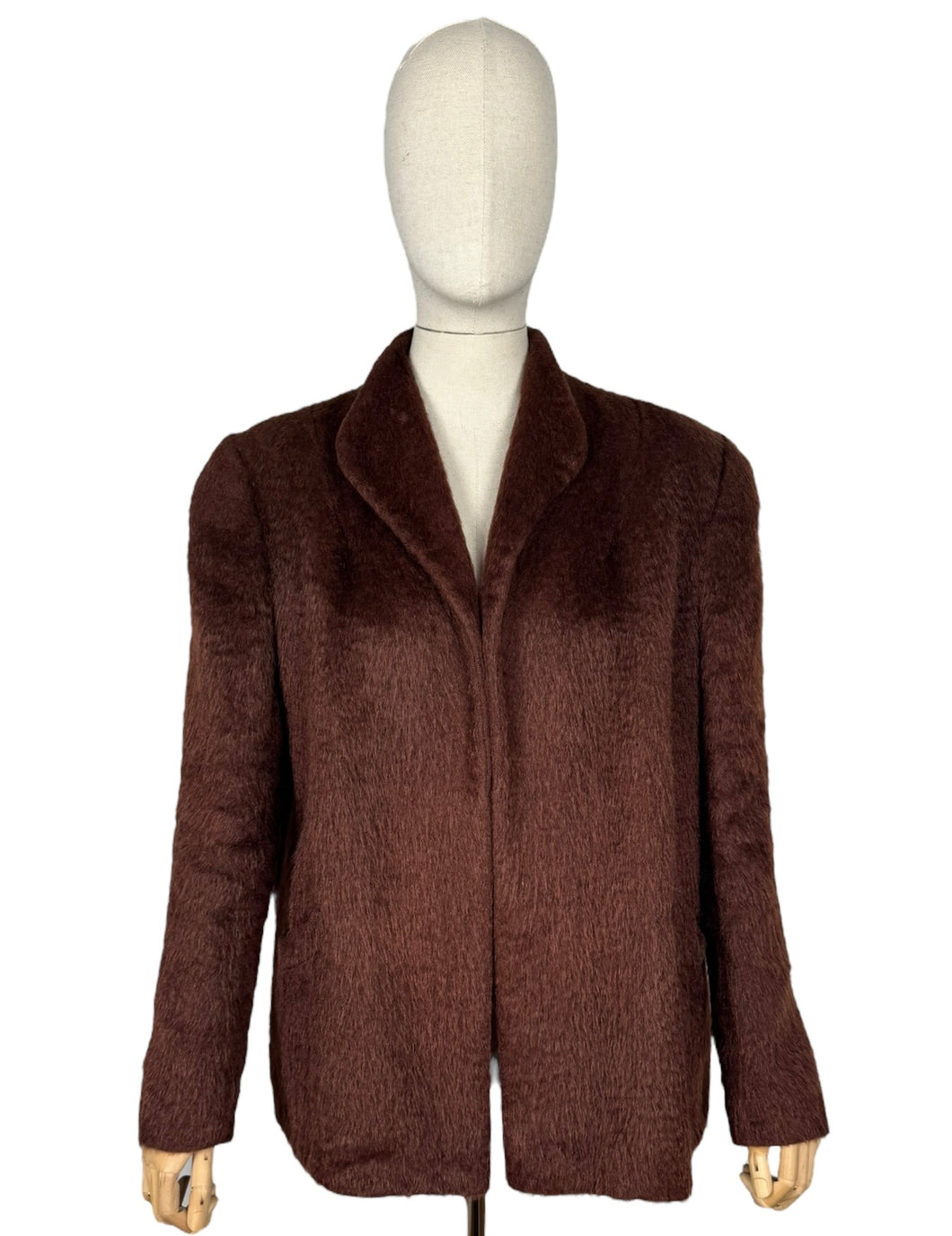 Original 1940's Faux Fur Dark Brown Teddy Bear Edge to Edge Jacket - Bust 36 38