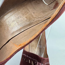 Load image into Gallery viewer, Original 1940's Burgundy Suede Court Shoes with Bow Trim and Punch Detail by Lotus - UK 6 6.5
