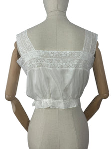 Antique Edwardian Pure Silk Camisole with Lace Detail - Bust 32 34 *