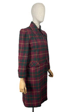 Load image into Gallery viewer, Original 1940&#39;s American Made Wool Plaid Coat in Burgundy, Green and Old Gold - Satin Lined - Bust 34 36
