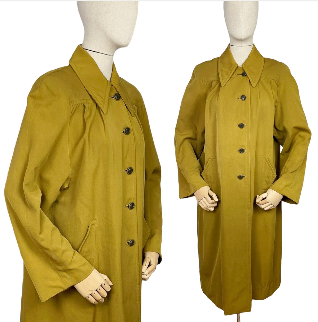 Original 1950's All Wool Gaberdine Dark Chartreuse Coat by Alligator - Bust 38