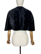 Load image into Gallery viewer, Original 1930's Inky Black Velvet Cape with Crepe Lining - Bust 34 36
