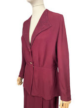 Load image into Gallery viewer, Stunning Original 1940&#39;s Burgundy Two Piece Crepe Suit with Soutache and Trapunto Quilting - Bust 40 42
