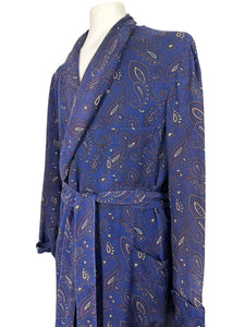 Original Men's 1940's 1950's Blue, Red and Cream Paisley Dressing Gown by Tootal - Chest 42