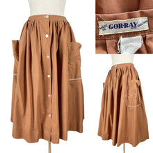 Load image into Gallery viewer, Original 1940&#39;s 1950&#39;s Brown Cotton Skirt by GOR-RAY - Waist 26 27
