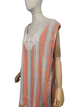 Load image into Gallery viewer, Original 1920&#39;s Volup Stripe Cotton and Lace Dress in White, Black and Orange - Bust 46
