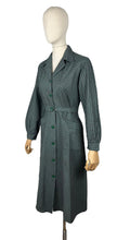 Load image into Gallery viewer, RESERVED FOR KATRINA - DO NOT BUY Original 1940’s Green and Grey Plaid Cotton Long Sleeved Belted Chore Dress with Pockets - Bust 38
