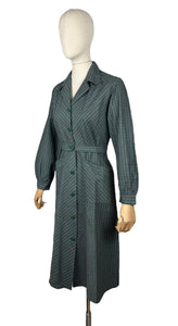 RESERVED FOR KATRINA - DO NOT BUY Original 1940’s Green and Grey Plaid Cotton Long Sleeved Belted Chore Dress with Pockets - Bust 38