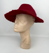 Load image into Gallery viewer, Original 1930&#39;s 1940&#39;s Red Wool Felt Fedora Hat with Twisted Felt Trim
