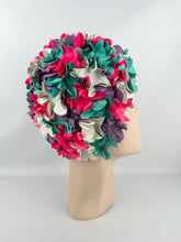Load image into Gallery viewer, Original 1950&#39;s 1960&#39;s Kleinert Brand Bright Floral Swimming Cap in Blue, Purple, Pink and White
