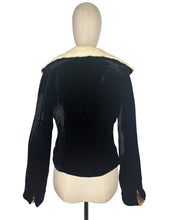 Load image into Gallery viewer, Original 1930's Black Velvet Evening Jacket with Genuine Fur Trim and Glass Buttons - Bust 38
