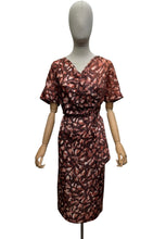 Load image into Gallery viewer, Original Rodney Model 1950's Wounded but Wearable Volup Aritificial Silk Day Dress in Brown and Cream - Bust 42 44
