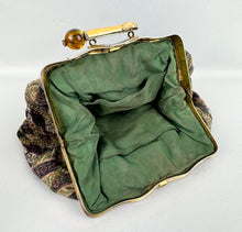 Load image into Gallery viewer, Antique Late Victorian Stripe Brocade French Clutch Bag with Bone and Amber Clasp
