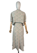 Load image into Gallery viewer, Original 1930's Dress and Faux Bolero Floral Belted Day Dress in Green, Rust and Yellow - Bust 42
