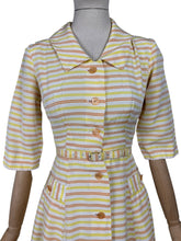 Load image into Gallery viewer, Original 1950's White, Yellow and Brown Belted Stripe Day Dress - Bust 32 34 *
