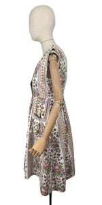 Original 1940's Thick Cotton Floral Stripe Sleeveless Chore Dress by Ritchwear - Bust 38 39
