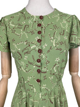 Load image into Gallery viewer, Original 1930's 1940's Novelty Print Green Crepe Day Dress with Horses and Fences Print - Bust 32 34 *
