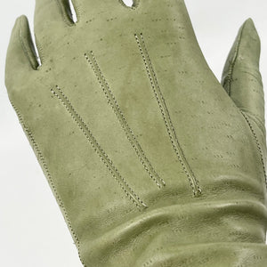 Original 1940's Sage Green Kid Leather Gloves *