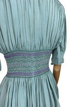 Load image into Gallery viewer, Stunning Original 1930&#39;s Blue Cotton Blouse with Heavy Smocking Detail - Bust 36 38
