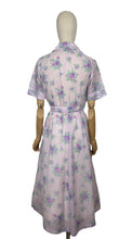 Load image into Gallery viewer, Original 1950&#39;s Purple Nylon Belted Day Dress with Pink and Green Bold Floral Print - Bust 36 38
