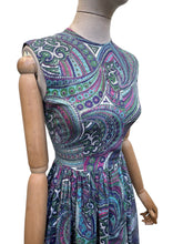 Load image into Gallery viewer, 1950’s Vibrant Paisley Cotton Day Dress in Purple, Blue, Green and Pink - Bust 32 34

