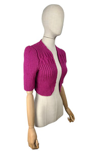 1940's Reproduction Hand Knitted Bolero in Boysenberry Pink Acrylic - Bust 32 34 36 *