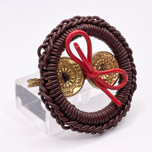 Original 1940's Large Brown, Gold and Red Wartime Make Do and Mend Wire Brooch with Double Button Middle