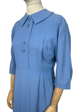 Load image into Gallery viewer, Original Late 1940&#39;s Cornflower Blue Lightweight Wool Day Dress - Bust 34 35
