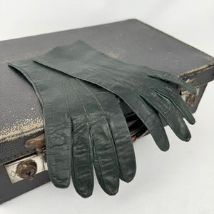 Original 1940's Dark Forest Green Pig Skin Leather Gloves -  Size 6.5 *