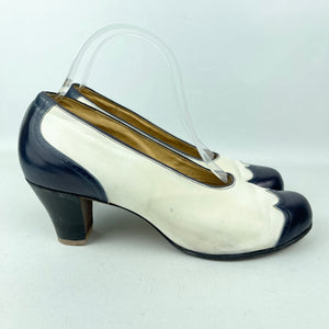 Original 1940's CC41 Cream Suede and Blue Leather Spectator Court Shoes - UK 5.5 6