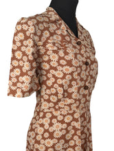 Load image into Gallery viewer, Original 1930's Brown Cotton Day Dress with Pretty Floral Print in Cream and Pink - Bust 32 *
