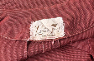 Original Late 1940's New Look 'A Leslie Fay Original' Belted Rust Day Dress - Bust 38