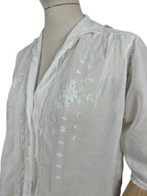 Load image into Gallery viewer, Vintage Edwardian Style Blouse in Fine Cotton Lawn with Mother of Pearl Buttons, Pintucks and Lace Trim - Bust 36
