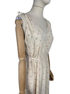 Original 1930’s Pure Silk Nightdress with Teeny Pink and Blue Floral Rose Print - Bust 34